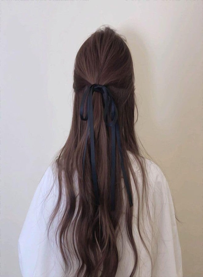 TUCEWP Silky Satin Bow Hair Ties Black Tassel Ribbon Hair Bows for Women Girls Toddlers Long Tail Bowknot Hair Bands for Thick Hair Cute Stretchy Hair Rope Hair Ponytail Holders Sweet Hair Accessories - Image 3